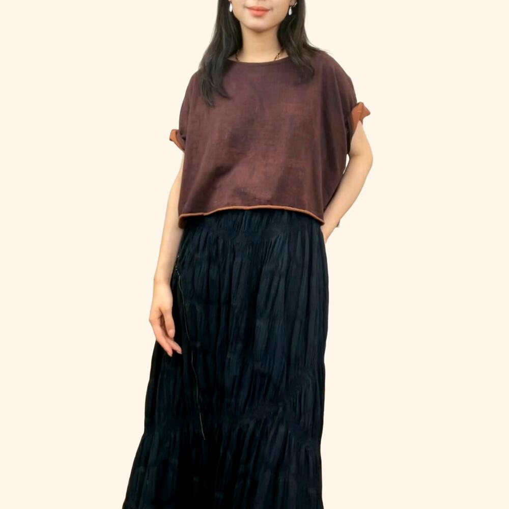 Vintage Boho Loose Fit Linen Top – Oversized Boxy Blouse with Rolled Sleeves - Picture 6 of 6